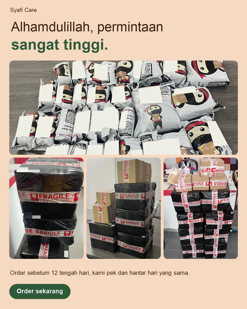 Kolaj foto sebenar parcel Syafi Care sedia dihantar. Alhamdulillah, permintaan sangat tinggi.