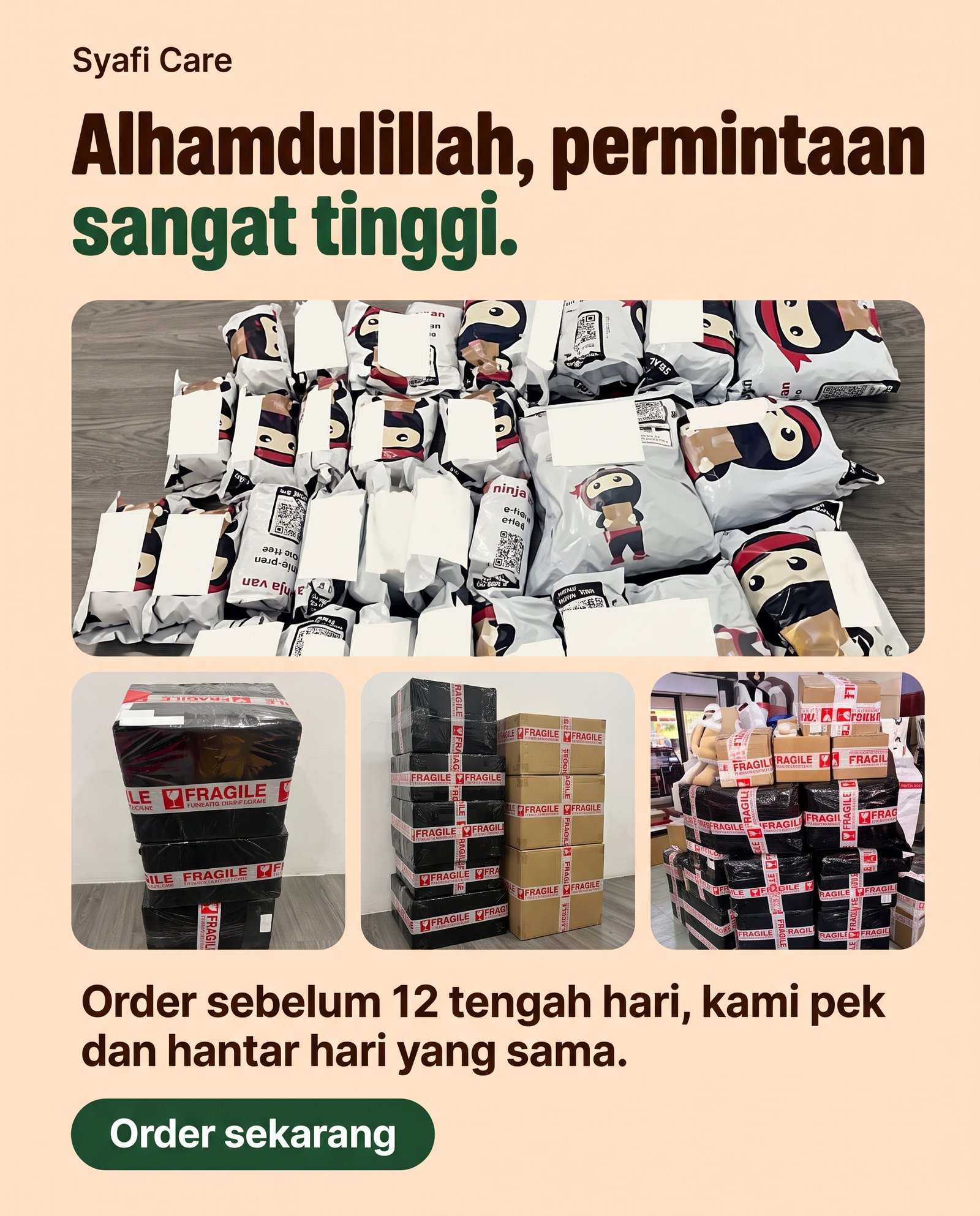 Kolaj foto sebenar parcel Syafi Care sedia dihantar. Alhamdulillah, permintaan sangat tinggi.